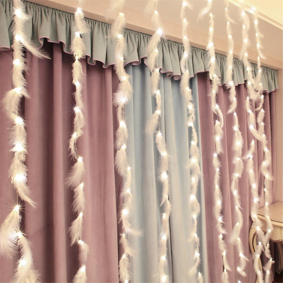 3X2m 3x3m Feather Copper Wire Led Curtain String Light, 8 Modes Usb Lamp For Room Party Decoration