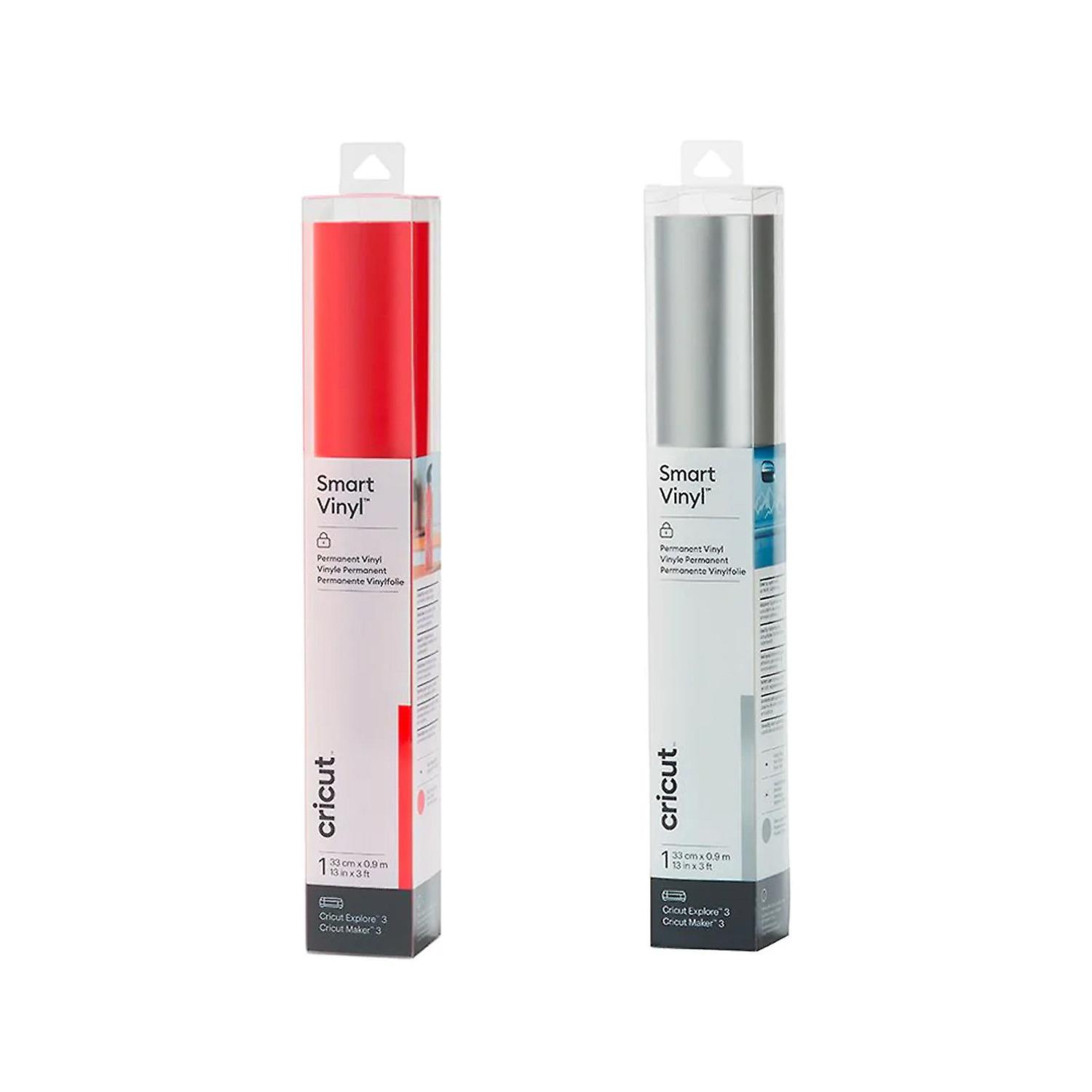2 Cricut permanent vinyls 91 x 33 cm - Red, Matt Silver