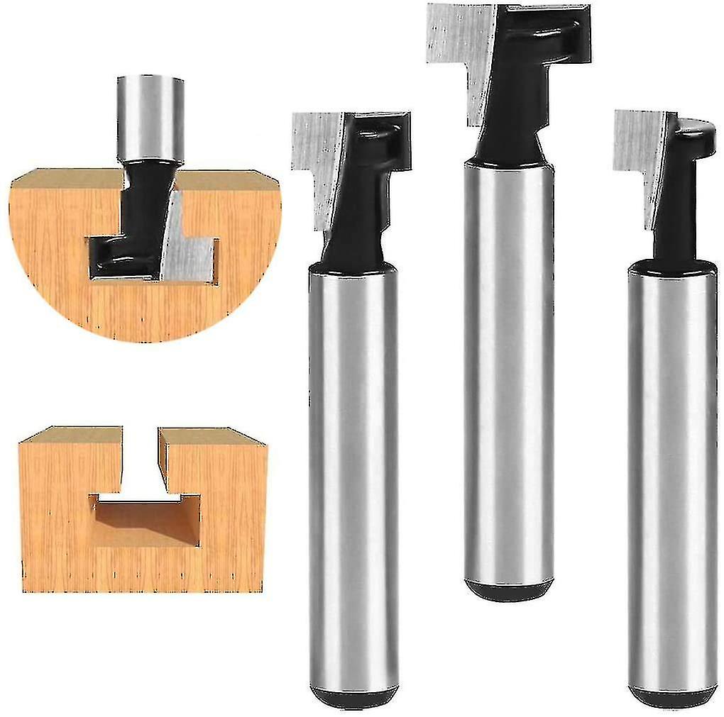 6.35mm T-spor kutter, ruter form router bits, 3pcs (7.93/9.52/12.7mm) kutter skaft med blad trebearbeiding kuttere A