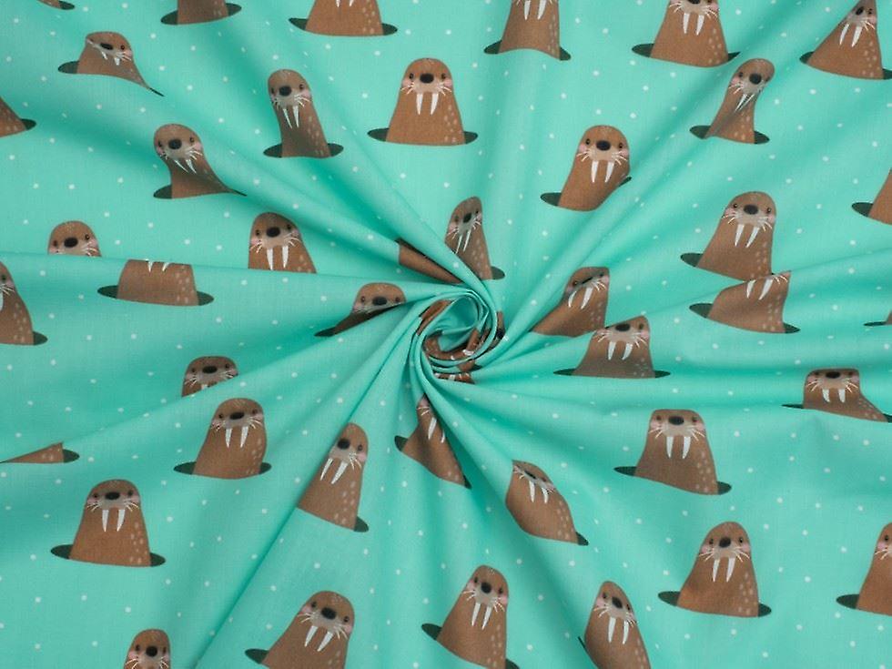 Minerva Printed Polycotton Fabric Teal - per metre