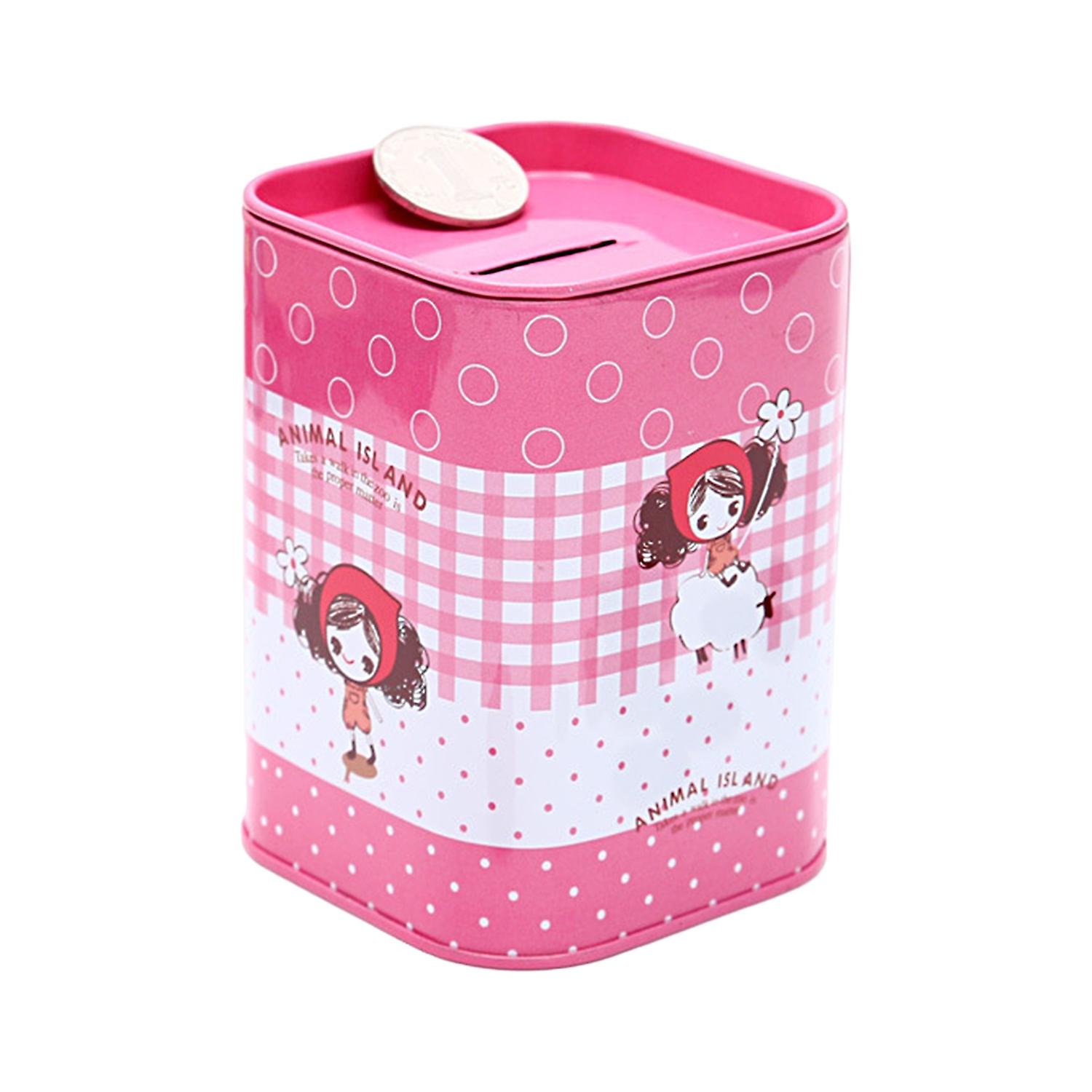 Piggy Bank Large Capacity Decorative Unbreakable Metal Cartoon Square Coin Saving Can for Home