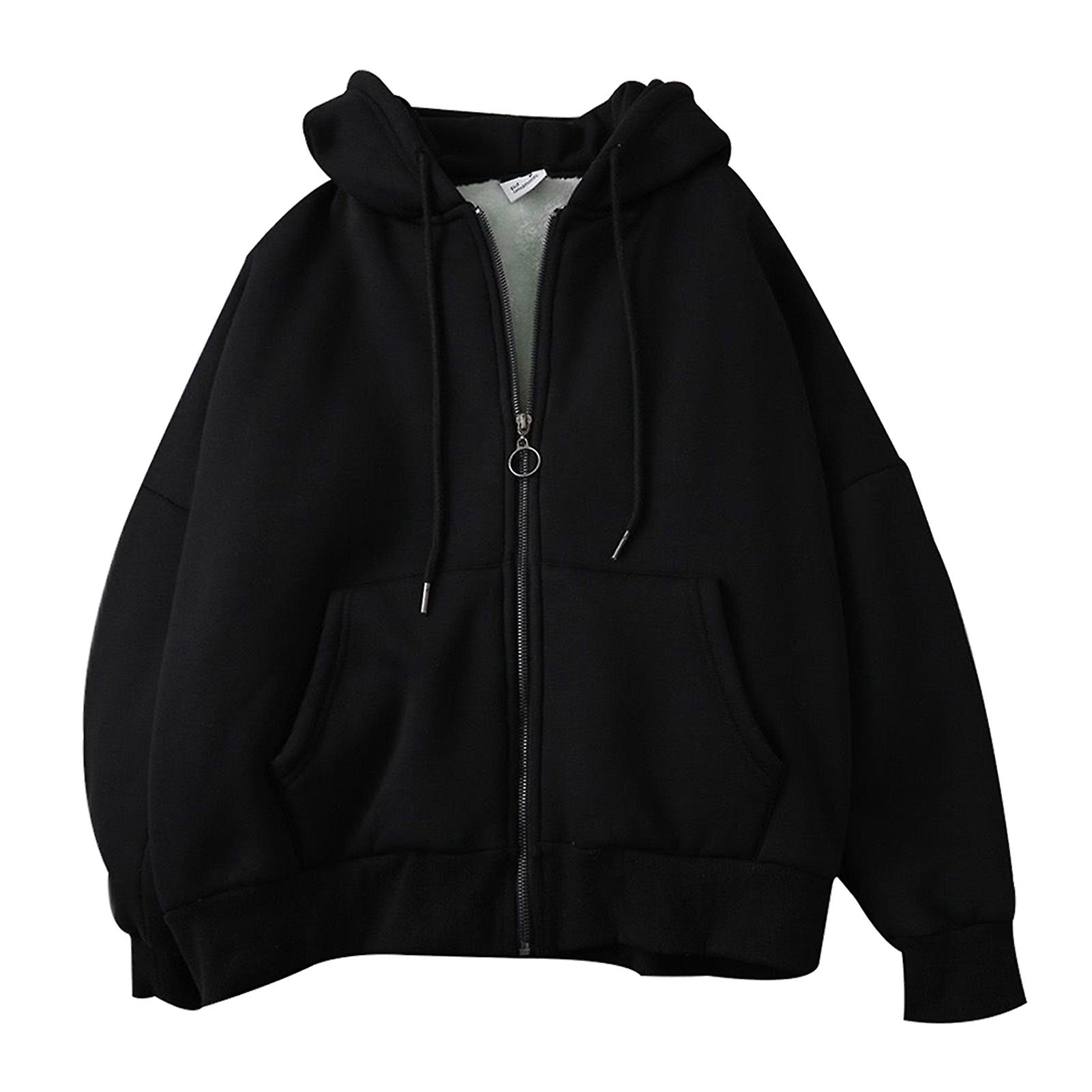 Women's Hoodie Drawstring Hood Thin Fleece Lined Jacket with Pocket Front Zipper