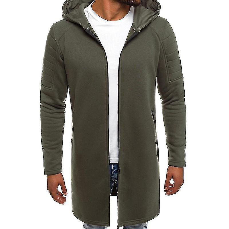 Men Zipper Hooded Long Jacket Hoodie