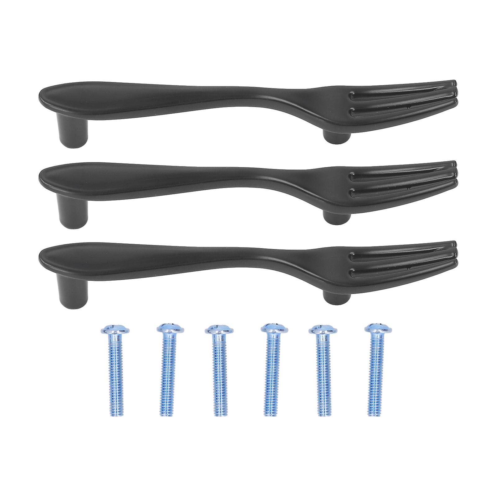 3Set Door Handles Thickened Cutlery Tableware Shaped Cabinet Pulls for Drawer Wardrobe Bookshelves Black Fork 
