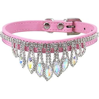 Veeki Bling Rhinestone Cat Dog Collar Cute Sparkling Crystal Kitten Necklaces Soft Adjustable Leather Puppy Collars Diamond Pendant Pet Collars for Sm
