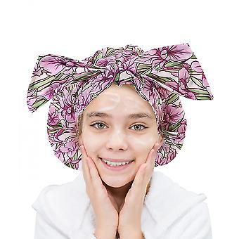 Veeki Set 0f 3 Waterproof Shower Cap for Kids, Girl Bath Hat of Cute Pattern Washable Reusable Shower Caps -Cute Shower Cap forHome Use, Hotel (pinky 