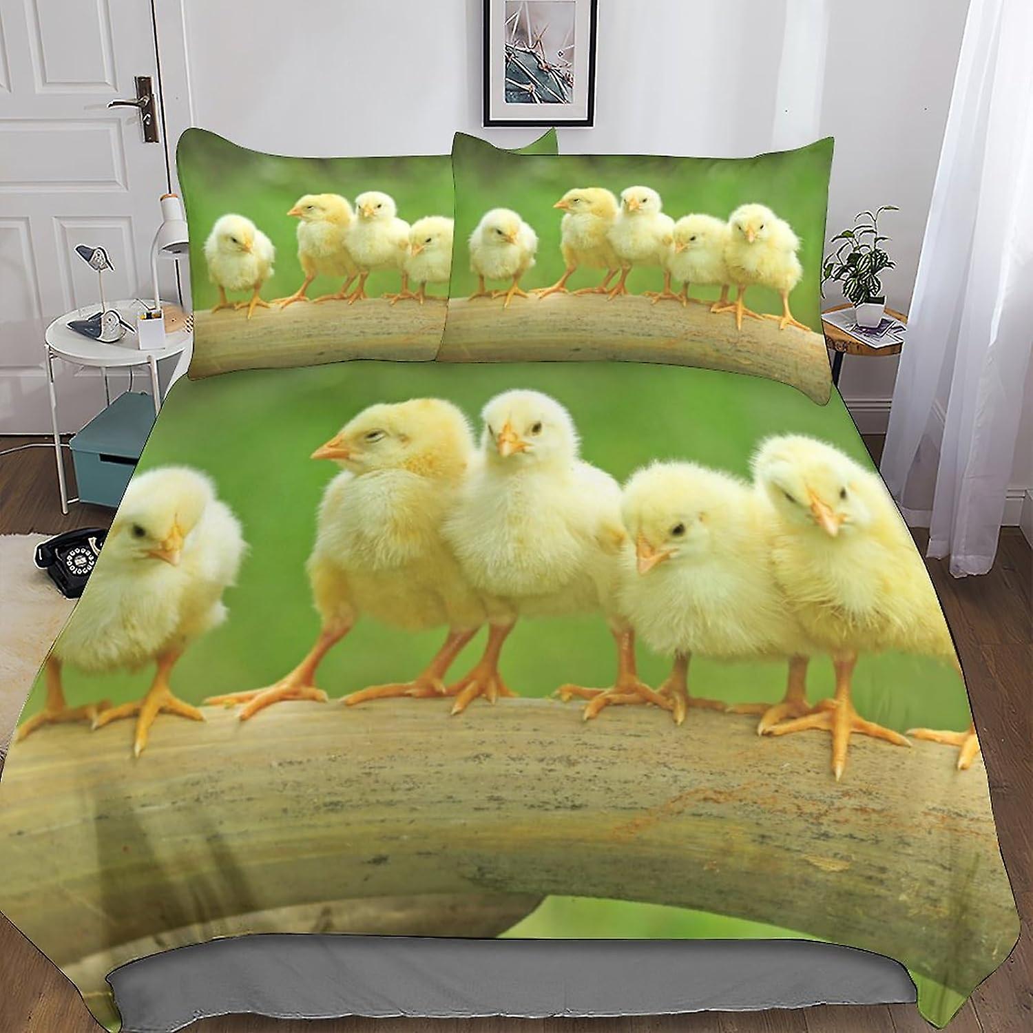 Chick Tryckt Sängkläder Set Påslakan Set 3d Tryckt Söta Djur Täcke Täcke 3 Stycken För Barn Tonåringar Pojkar Täcke Täcke Med Dragkedja Stängning Mjuk Mi