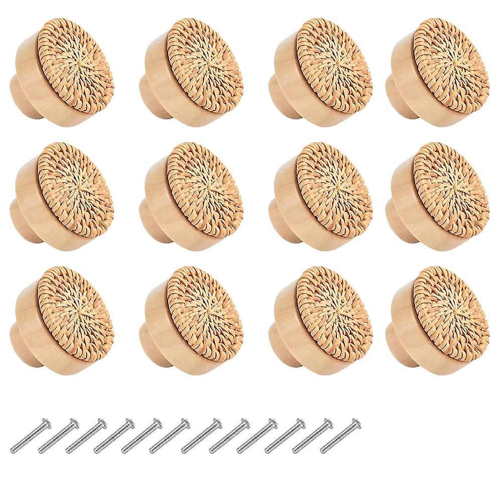 12 Pieces Rattan Furniture Knobs Drawer Knobs Boho Cabinet Knobs Decorative Cabinets Woode