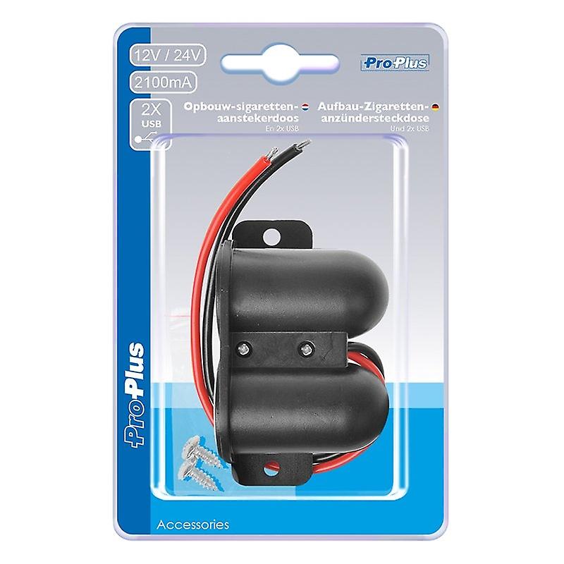Surface Mount Cigarette Lighter Socket + 2xUSB Type A 12V/24V in blister
