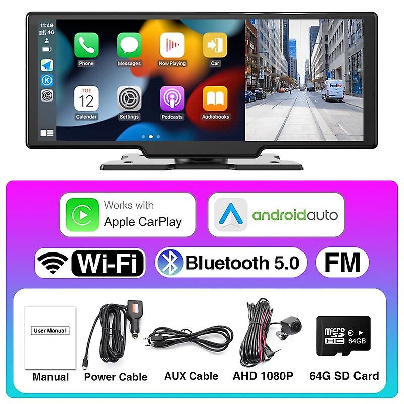 4k Car Dash Cam Carplay Android Auto Video Recorder Dvr Navigation Voice Control Wifi Fm Dashboard Dual Lens Rearview