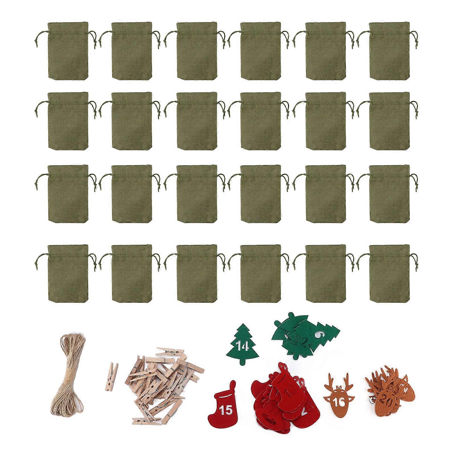 24pcs Christmas Advent Calendar Drawstring Bags Reusable Hanging Countdown Pouch For Candy Jewelry Giftdark Blue
