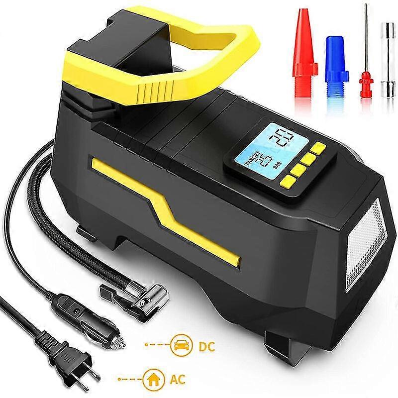 Compresseur d'air lectrique portable 150 PSI, pompe air numrique, mini pompe vlo DC 12 V et AC 220 V avec lumire LED et cran LCD pour voitures