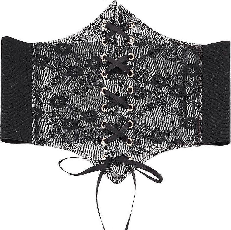 White Vintage Lace-up Elastic Wide Corset Waist Belt for  display picture 1