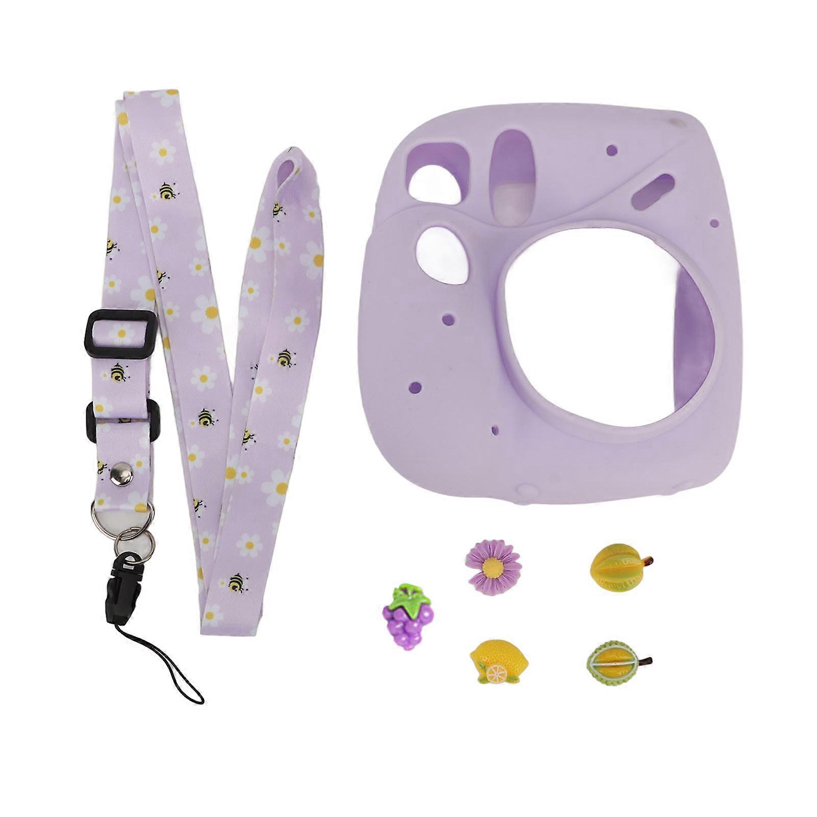 Instant Camera Lightweight Cover With Shoulder Strap Soft Silicone Protective Case For Instax Mini 7 Plus Purple Fruit NO.5296