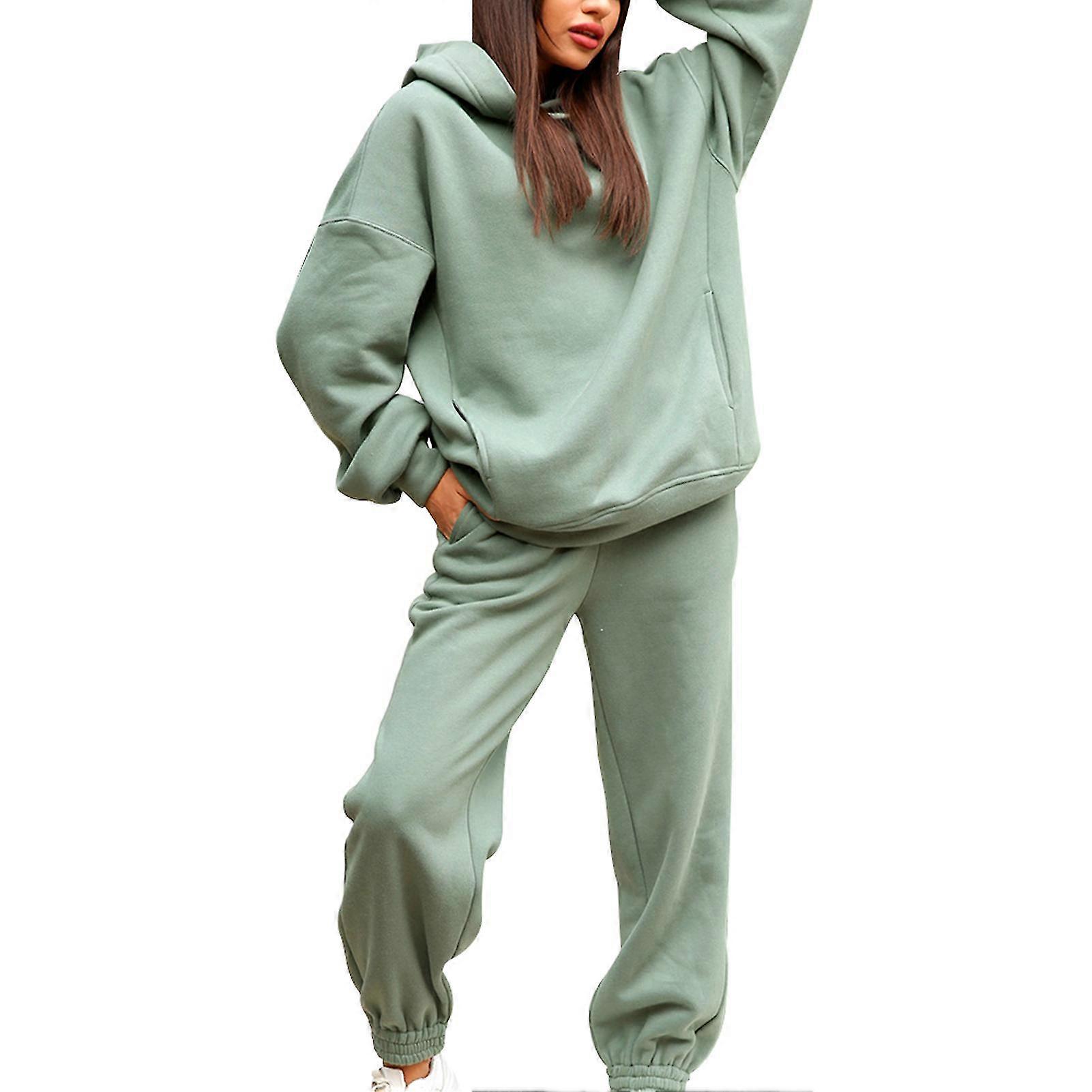 2-Piece Hoodies Set Solid Color Pullover Sweatshirt & Sweatpants Thick Tracksuit