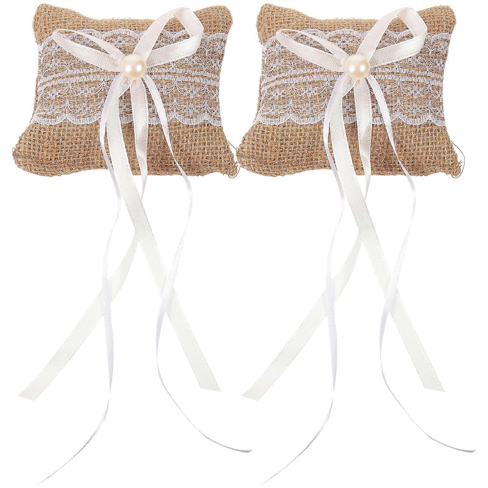 2pcs Bridal Linen Ring Pillow Creative Lace Ring Box for Wedding Ring Storage