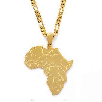 Collana Etnica Con Simboli Africani Adinkra - Ciondolo 2x2.5cm In Acciaio Inossidabile Oro, Catena 50cm, Regalo Unisex