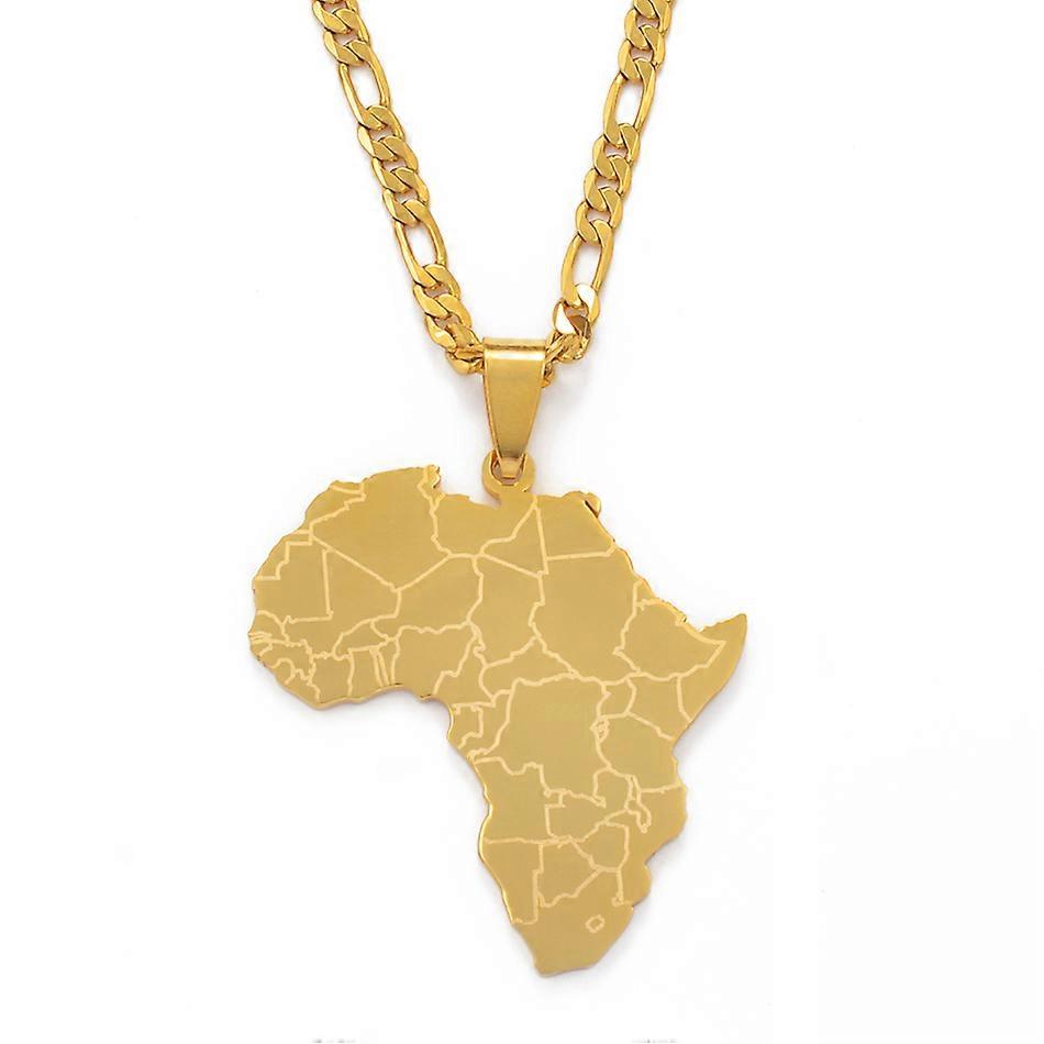 Collana Mappa Africa In Acciaio Inox Con Animali Africani - Ciondolo Etnico, Regalo Uomo