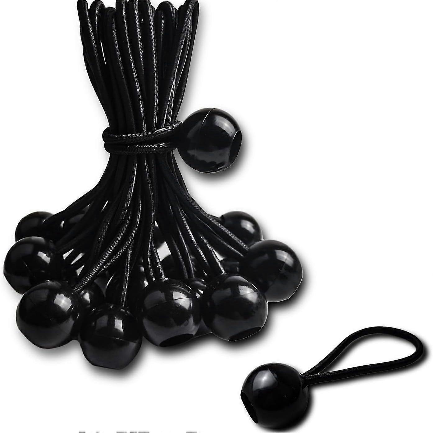 20pcs Bungee Cords with Balls - Set of 25cm Universal Tensioners with Ties - Heavy Duty Elastic Strap Perfect for Camping, Luggage & Tarpaulins - Bla