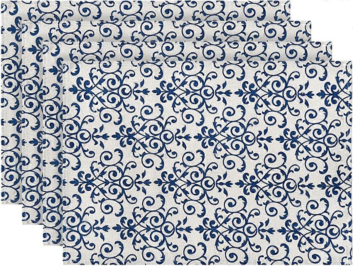 مجموعة مفارش قطنية من البورسلين الأزرق والأبيض من 4 ، 12x18 بوصة حصائر طاولة Toile Textures لتزيين طعام مطبخ الحفلات