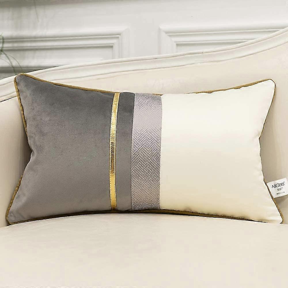 Blu Navy Bianco Oro Pelle Patchwork Patchwork Cuscino in Velluto