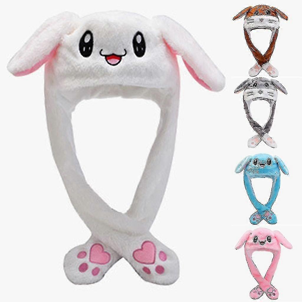 Rabbit Ears Hat Plush Movable Rabbit Ears Hat with Light White Rabbit