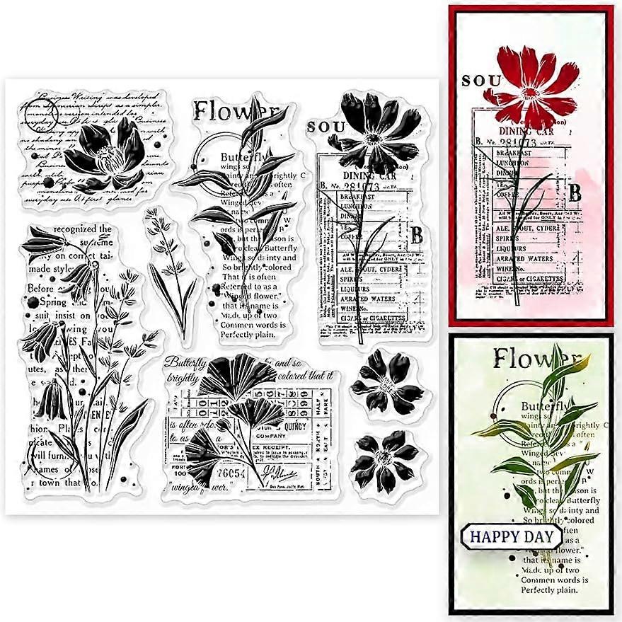 1Sheet Flower Silhouette Background Silicone Clear Stamp Seals