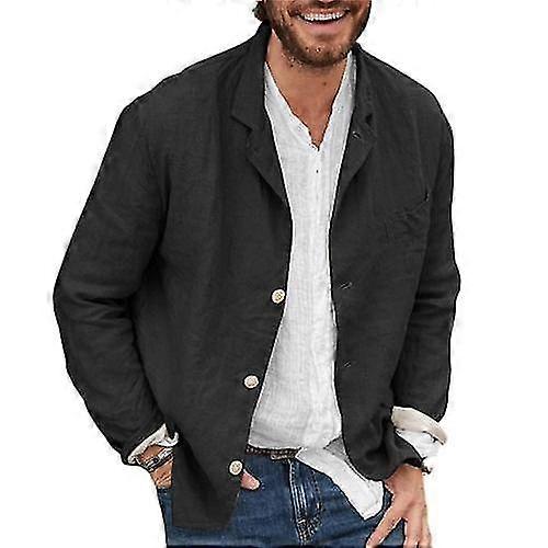 Menn Casual Bomull Lin Blazer Jakker Button Jacket Sportsfrakker