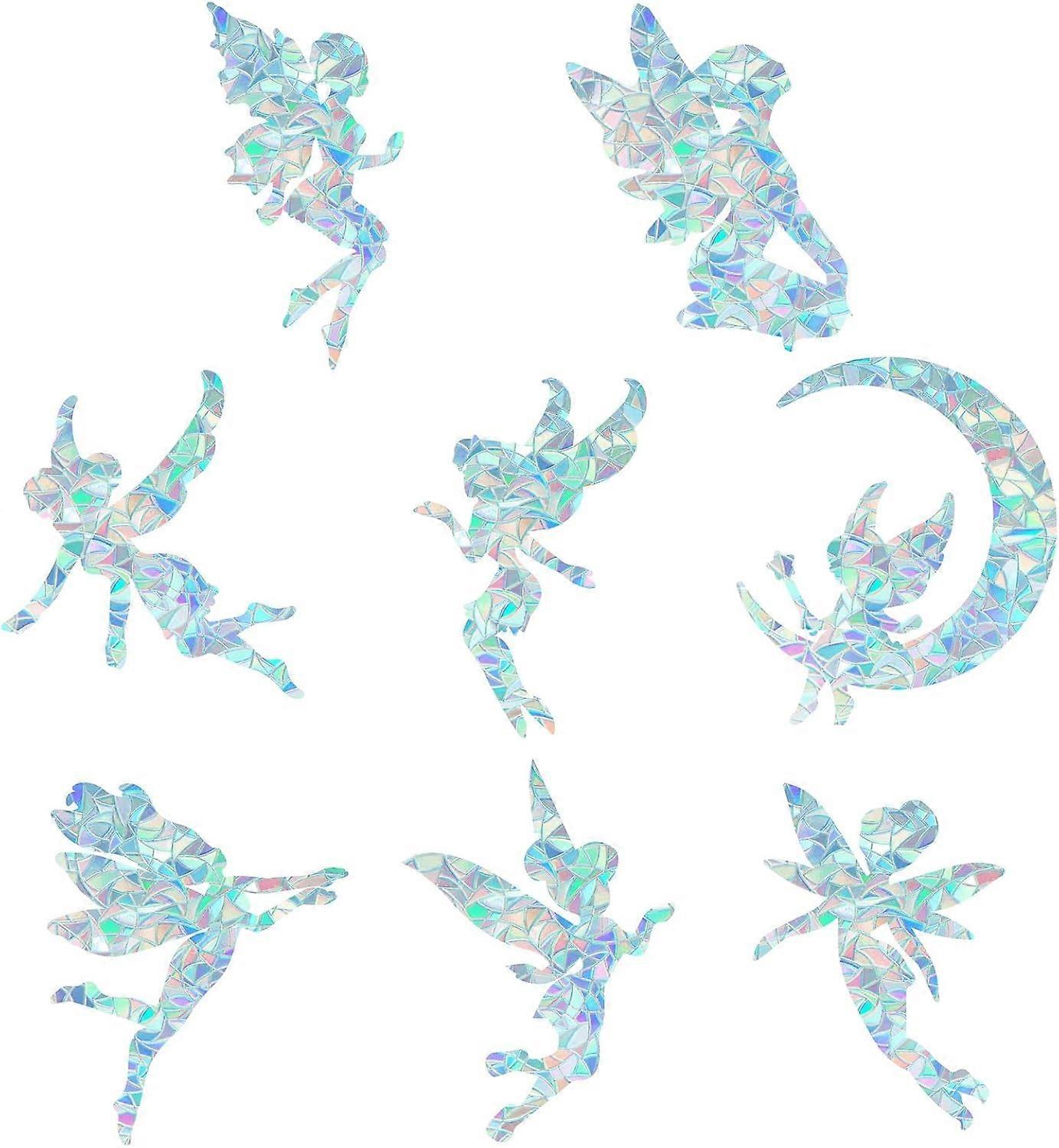 16PCS Angel Window Clings Fairy Anti Collision Rainbow Window Glass Stickers for Birds Strike Decals Non Adhesive Prismatic Vinyl Film for Sliding Doo