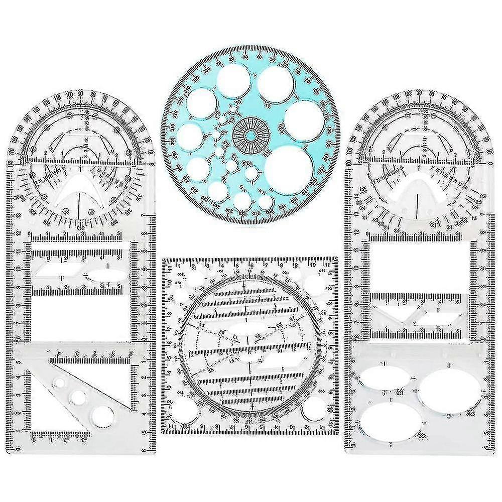 4 Pcs Multifunctional Geometric Ruler Drawing Tools Ruler Set Mathematics Measuring Circle