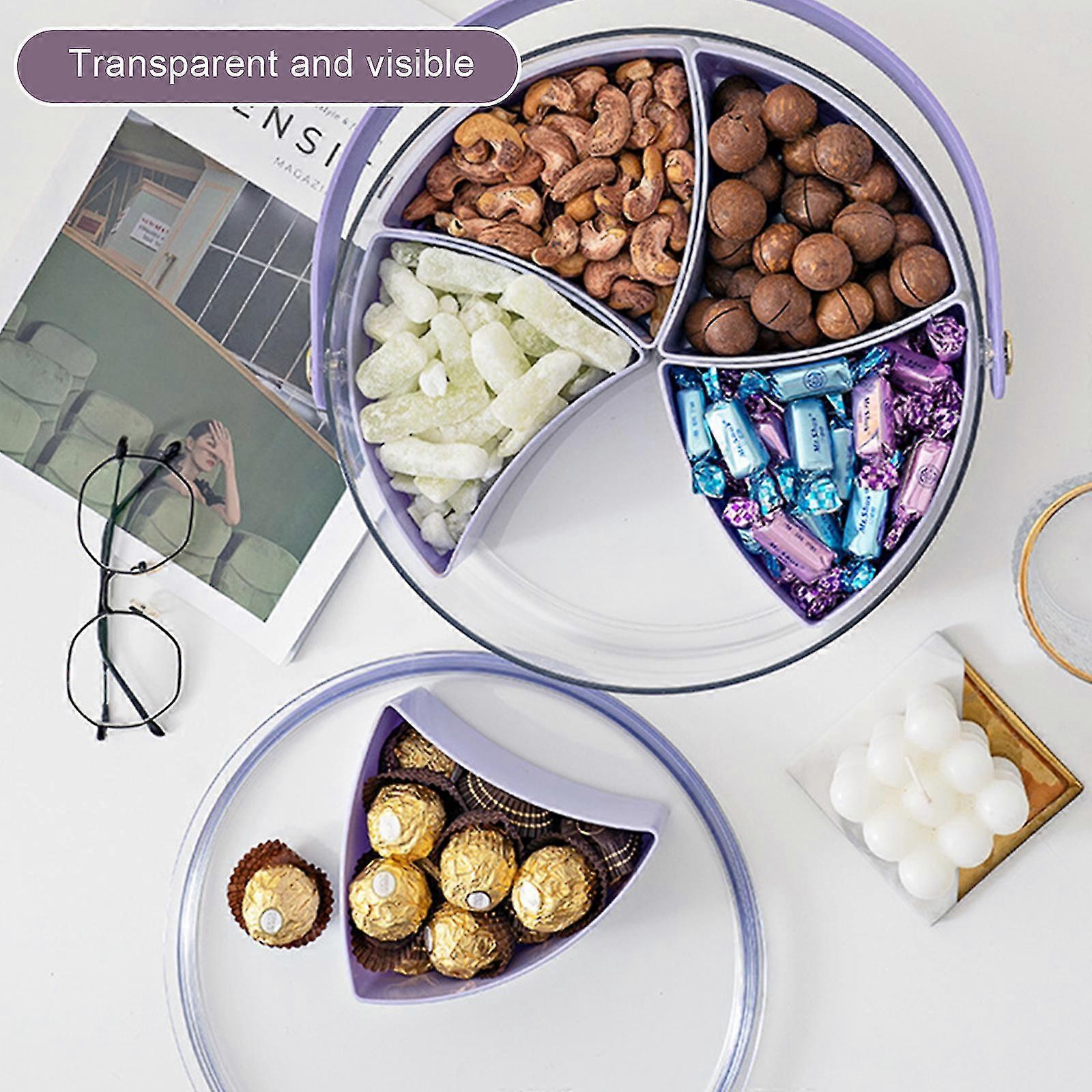 Divided Serving Tray With Lid And Handle Portable Snack Box With 5 Compartments Snack Box