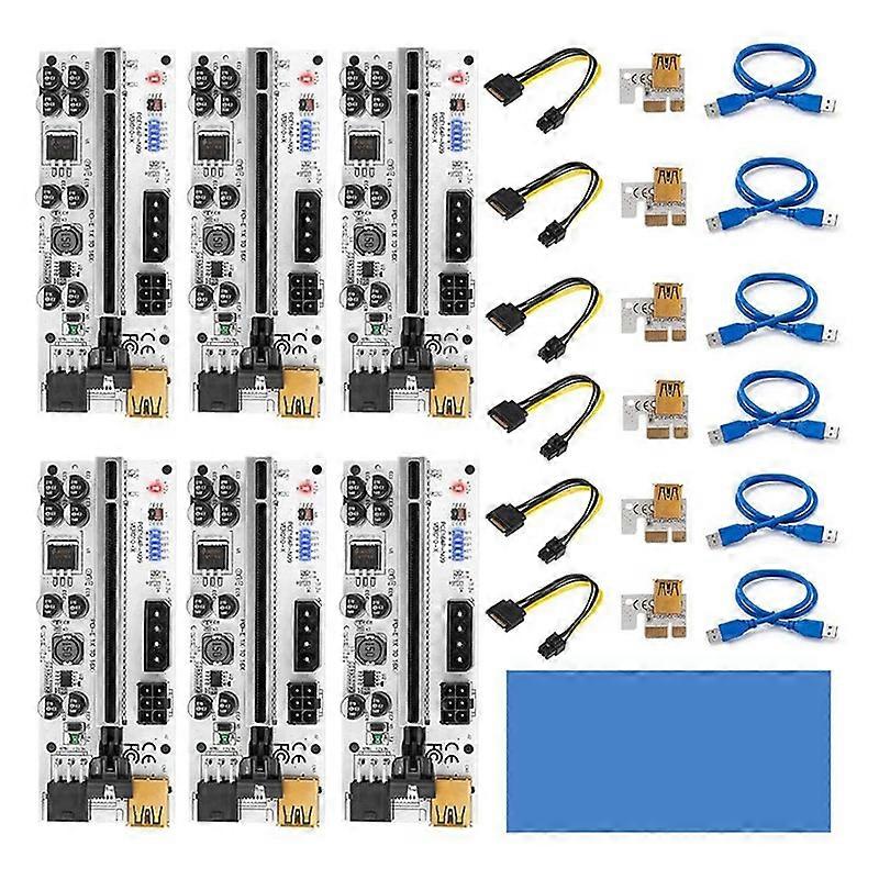 6 Pack VER010-X PCIE Riser 1X to 16X USB3.0 Graphic Extension for BTC GPU Mining Powered Adapter Ca