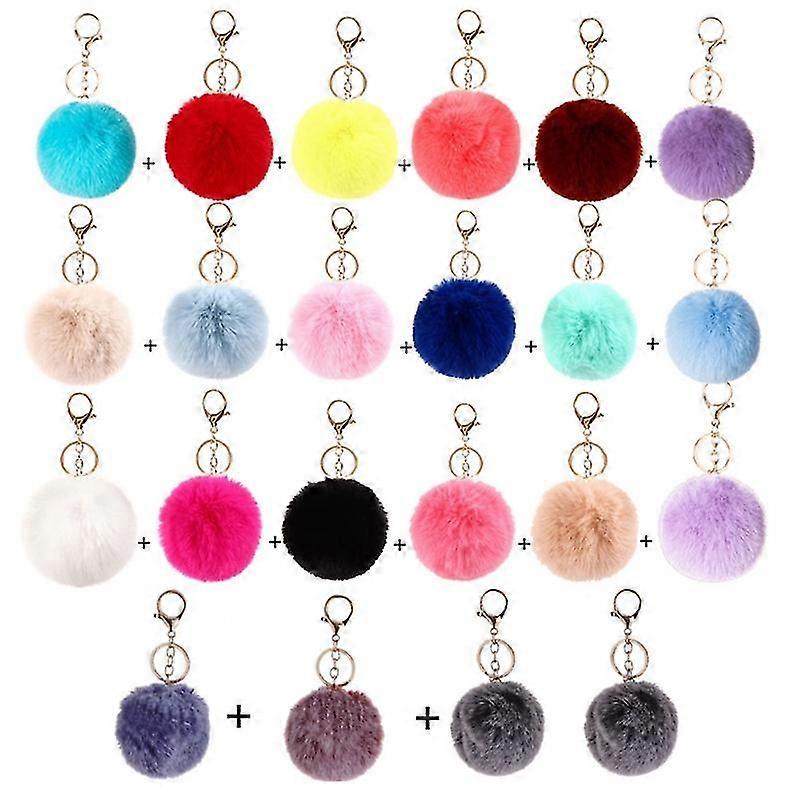 22 Pieces Fluffy Pom Poms Keychains Faux Rabbit Fur Pompom Keyring Bag Charm