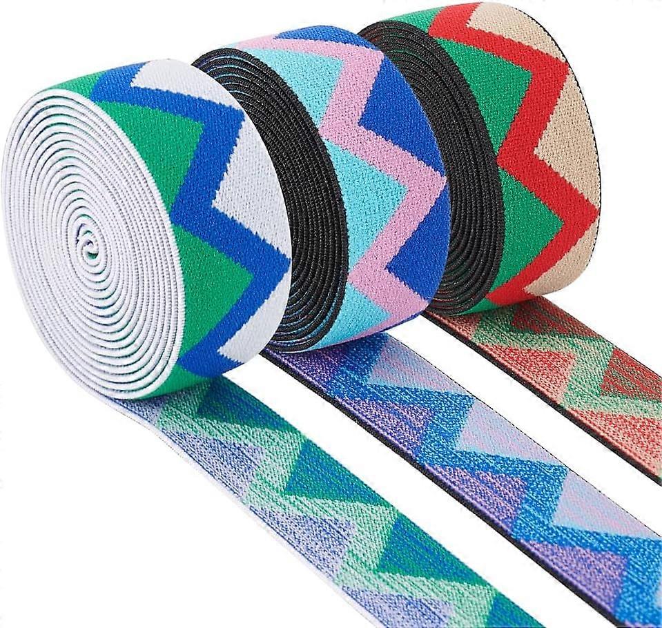 6 Yards 3 Colors Wave Jacquard Elastic Band 1 inch Wide Stripe Sewing Elastic Stretch Trim Woven Ribbon for DIY Clothing Hand Band Waist Belt Home Dec
