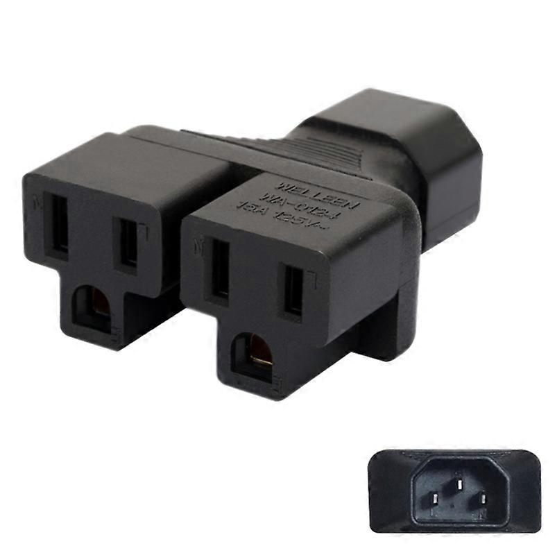 IEC320-C14 Male Plug to 2x Nema 5-15R/C13/C15 Female PDU-server Socket Adapter