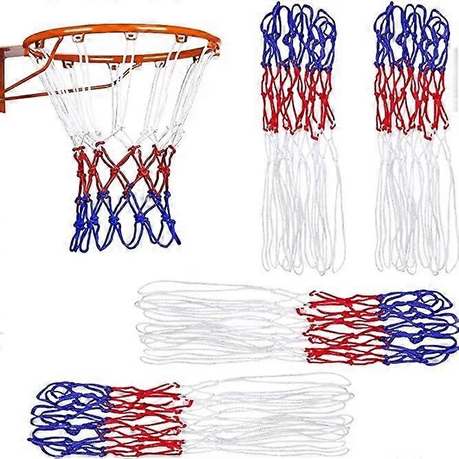 4 Pack Heavy Duty Basketball Nets, Basketball Net Replacement Kit, Tri-Color Basketball Nets, 12 Loops for Indoor and Outdoor Sports
