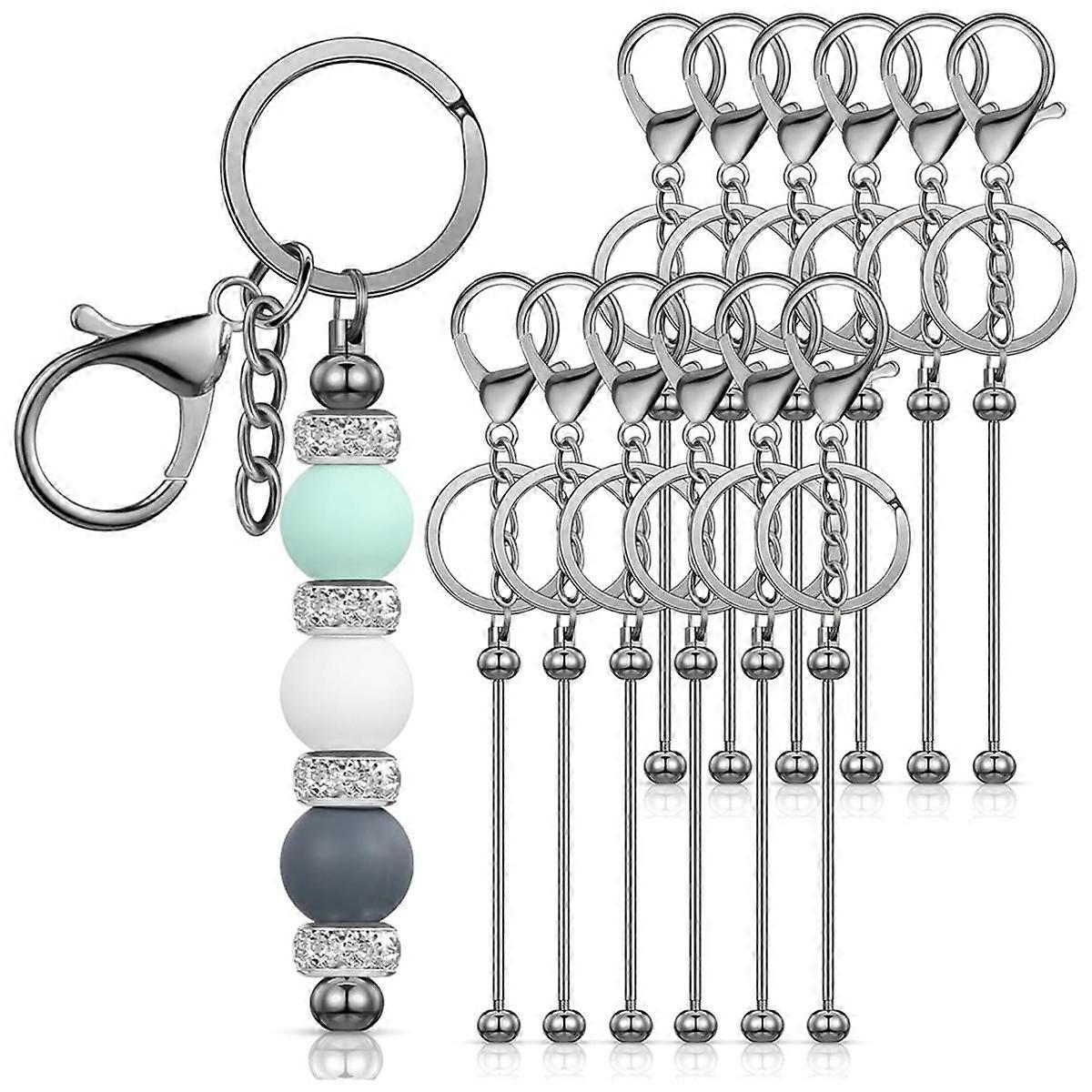 12 Pcs Beadable Keychain Bars for Beads Blank Keychain Metal Beaded Keychain for Keychain DIY Proje