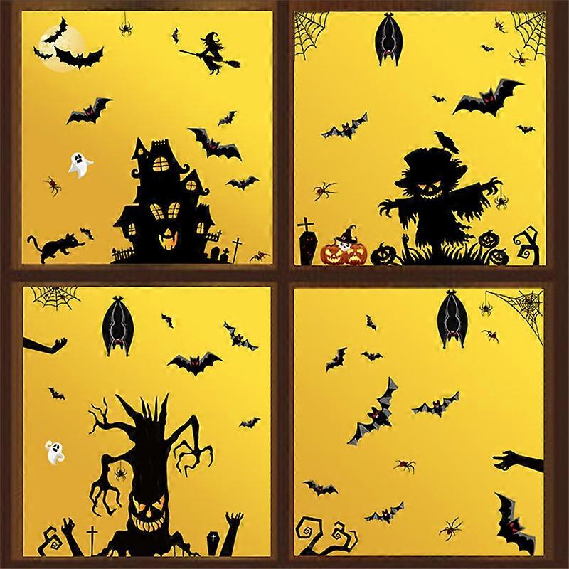 Halloween Window Clings Pumpkin Bat Spider Web Decorations Window Stickers Double-Side Reusable Window Decals for Home Party Decor