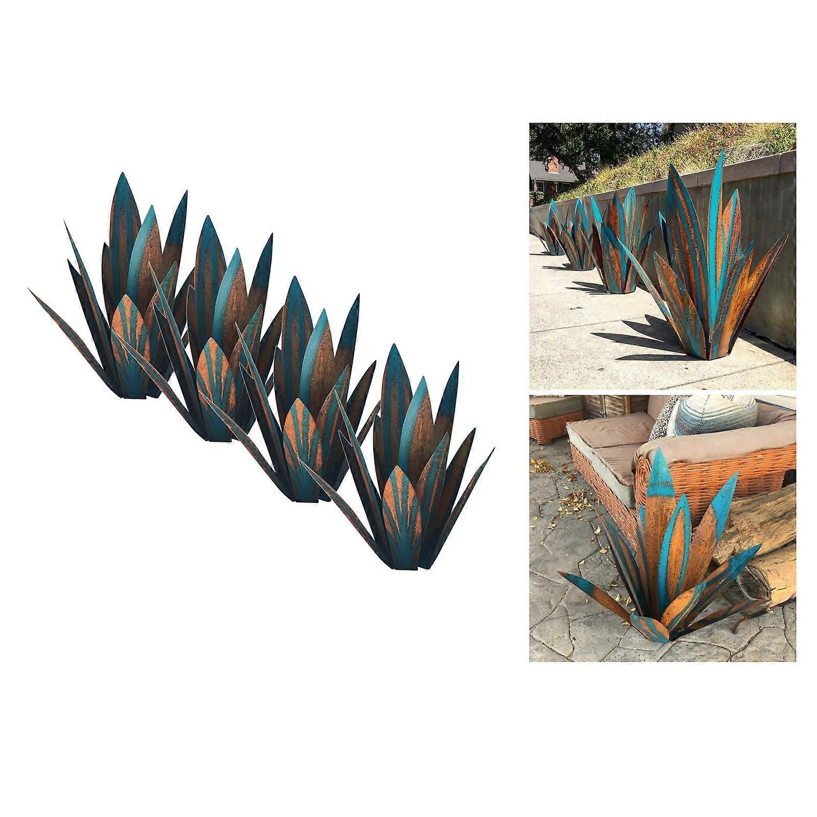 4x Rustic Blue Tequila Sculpture with Agave Frame, Garden Decoration