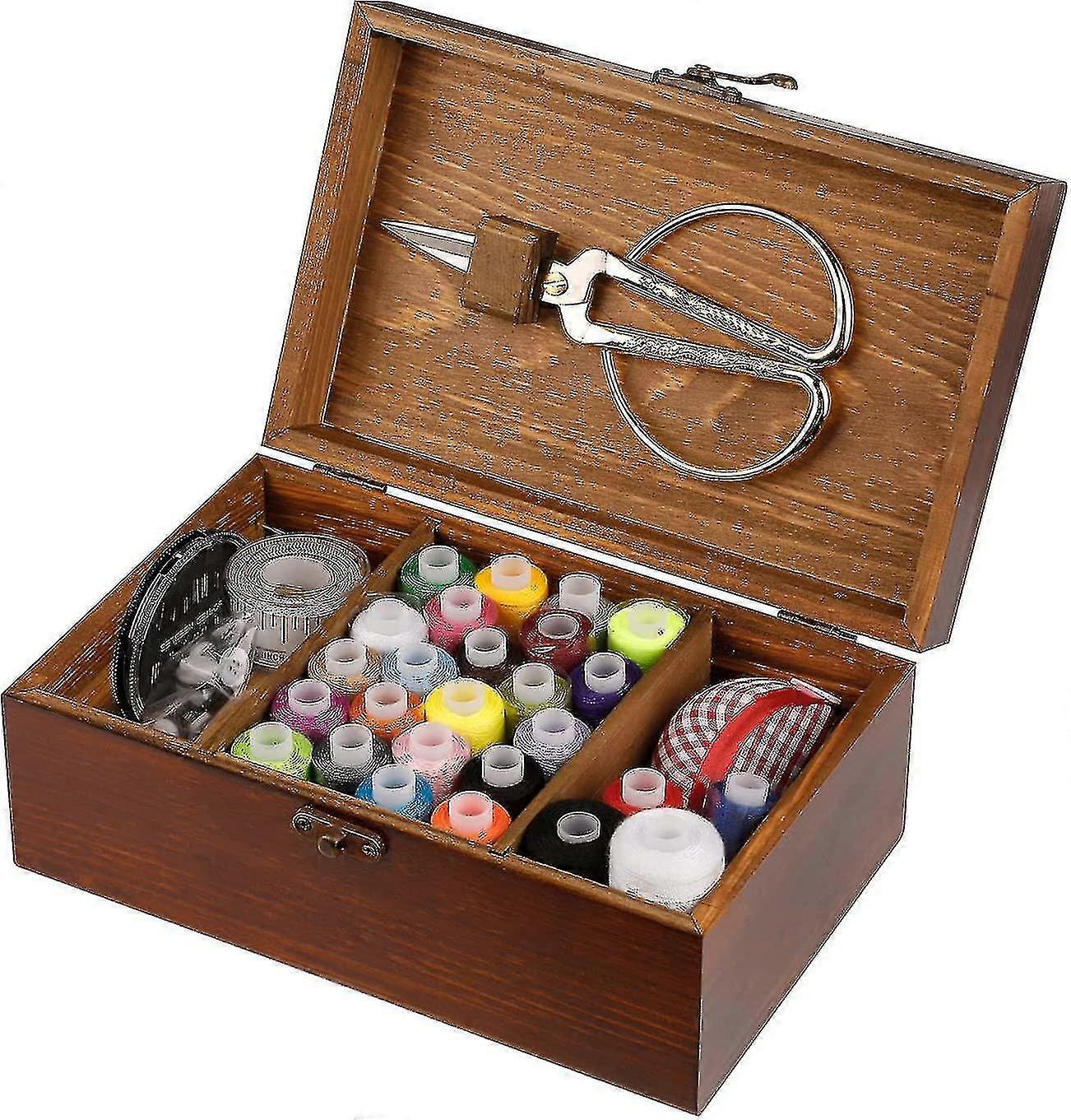 木制针线包，针线盒收纳器配件包，初学者/成人/儿童/女士/男士缝纫包篮