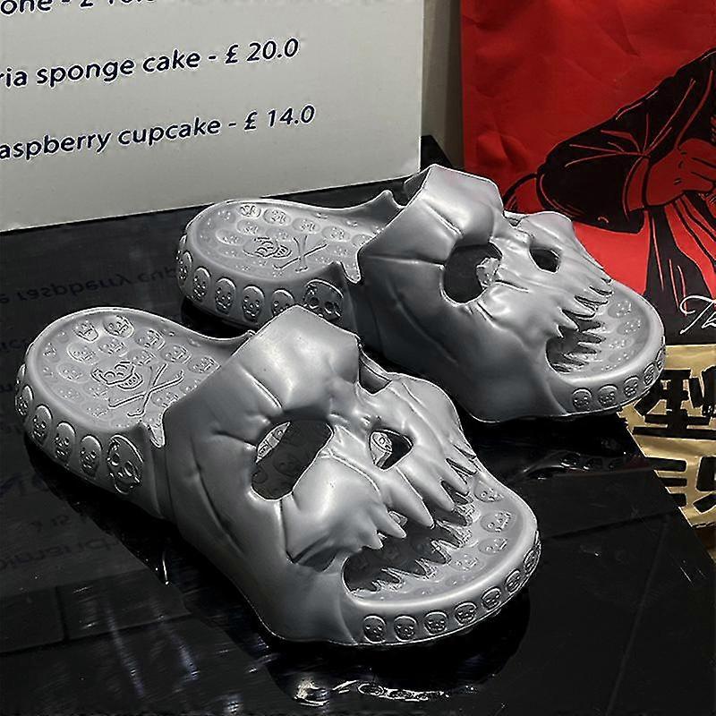 Skull Design Enkelbandsslippers Sommarkuddar Platåtofflor För Damer Och Män Inomhus & Utomhus