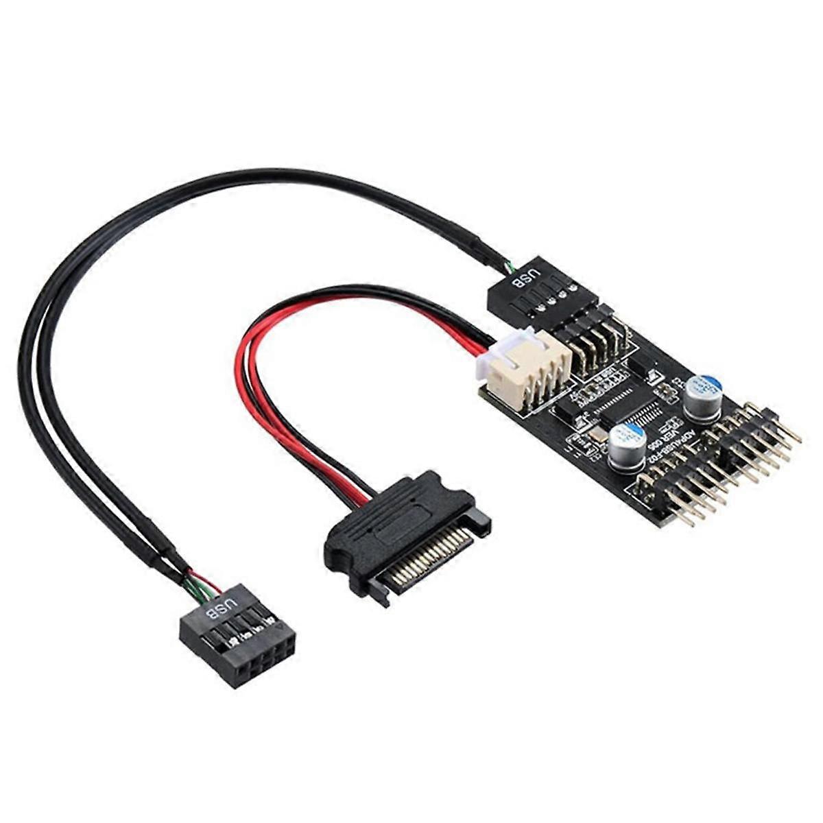 9pin USB Connector 1 to 2 USB Extension Cable USB HUB USB2.0 9Pin Header Connector Adapter with SATA Power Cable