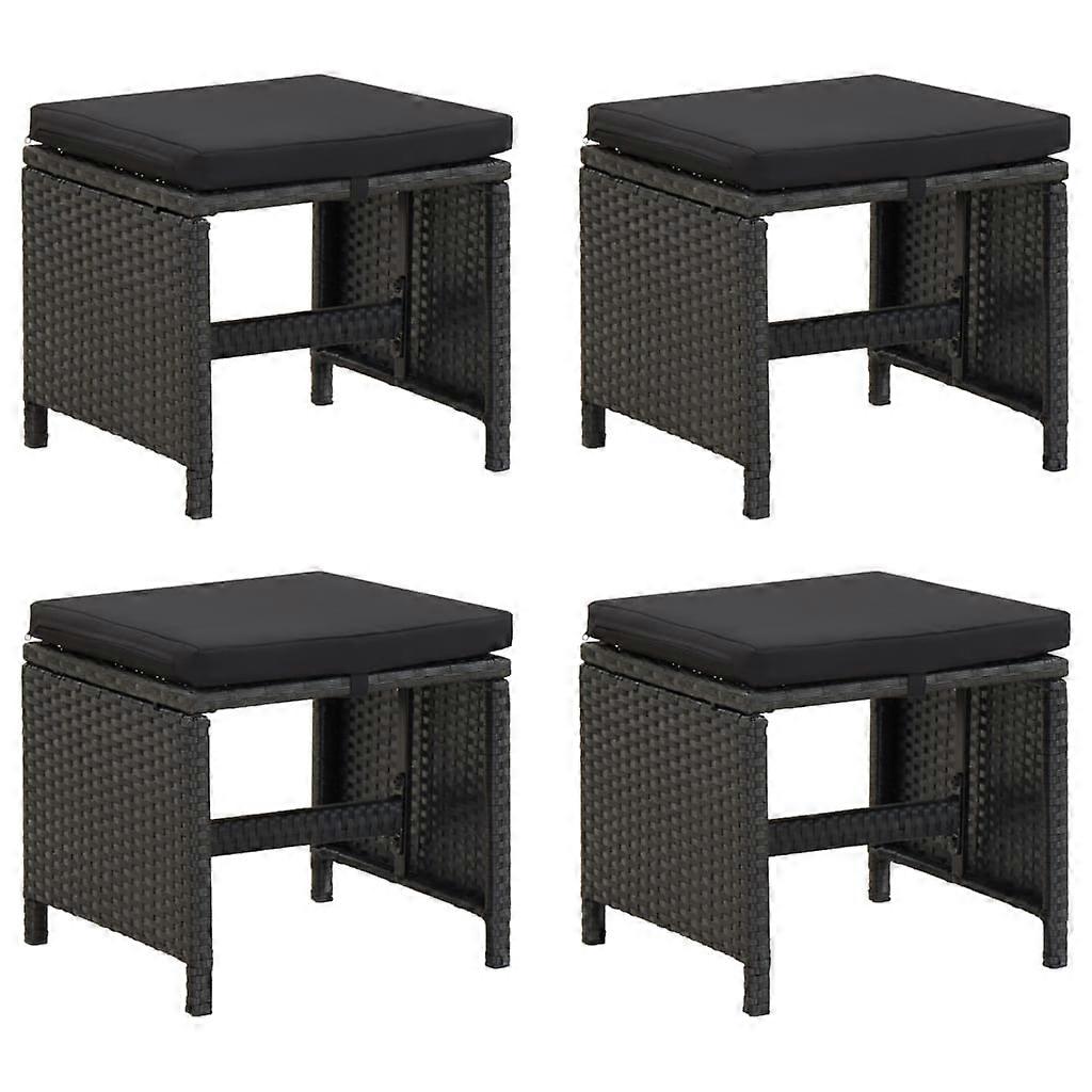 Garden Stools 4 Pcs With Cushions Poly Rattan Black Benches Bar Stools