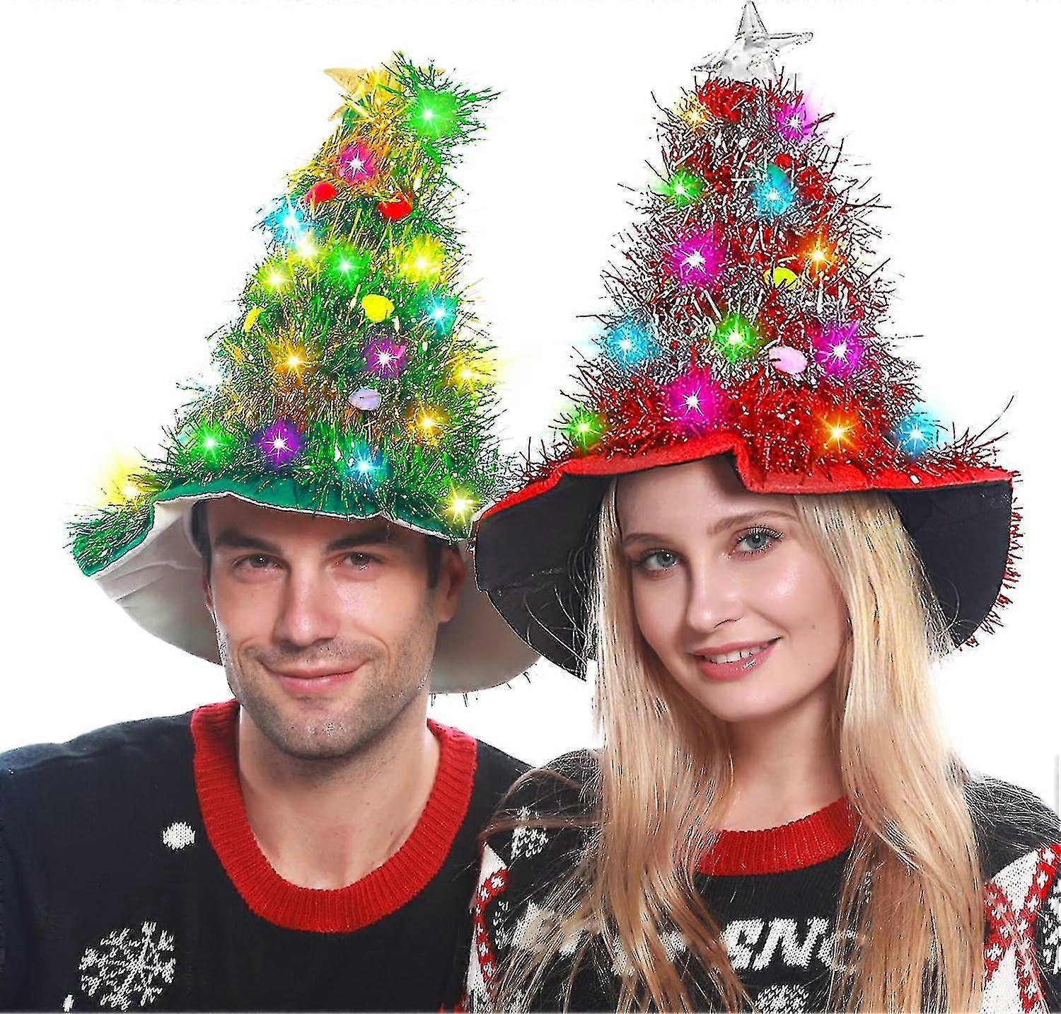 Cappello Di Natale Albero Di Natale Cappello Di Natale Con Filo Led Sette Luci Colorate Cappello Per Adulti E Bambini-zong Verde