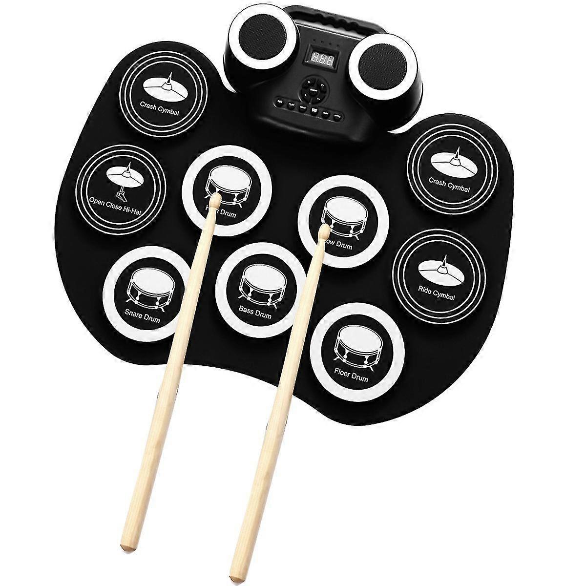 Electronic Drum Set ,9 Pad Drum Kit With Cymbal And Built-in Speakers,gift And Beginners (black Whi