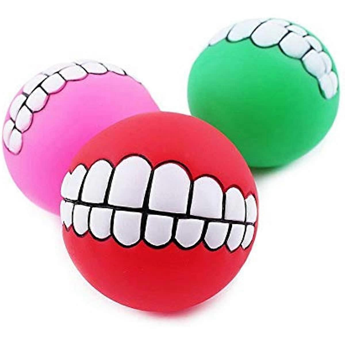 3 Pcs Teeth Ball for Dog Funny Pet Training Chew Play Fetch Bite Toys Smile Pattern Squeaky Sound Interactive Puppy Balls Toys(Random Color)
