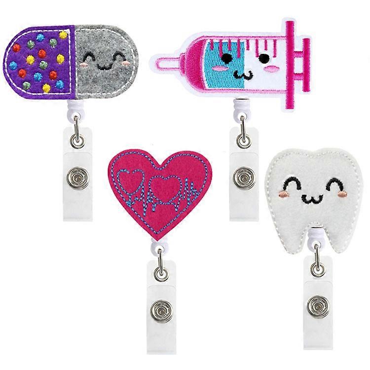 4pcs telescopic easy pull buckle cartoon felt embroidery easy pull ID buckle nurse badge scroll