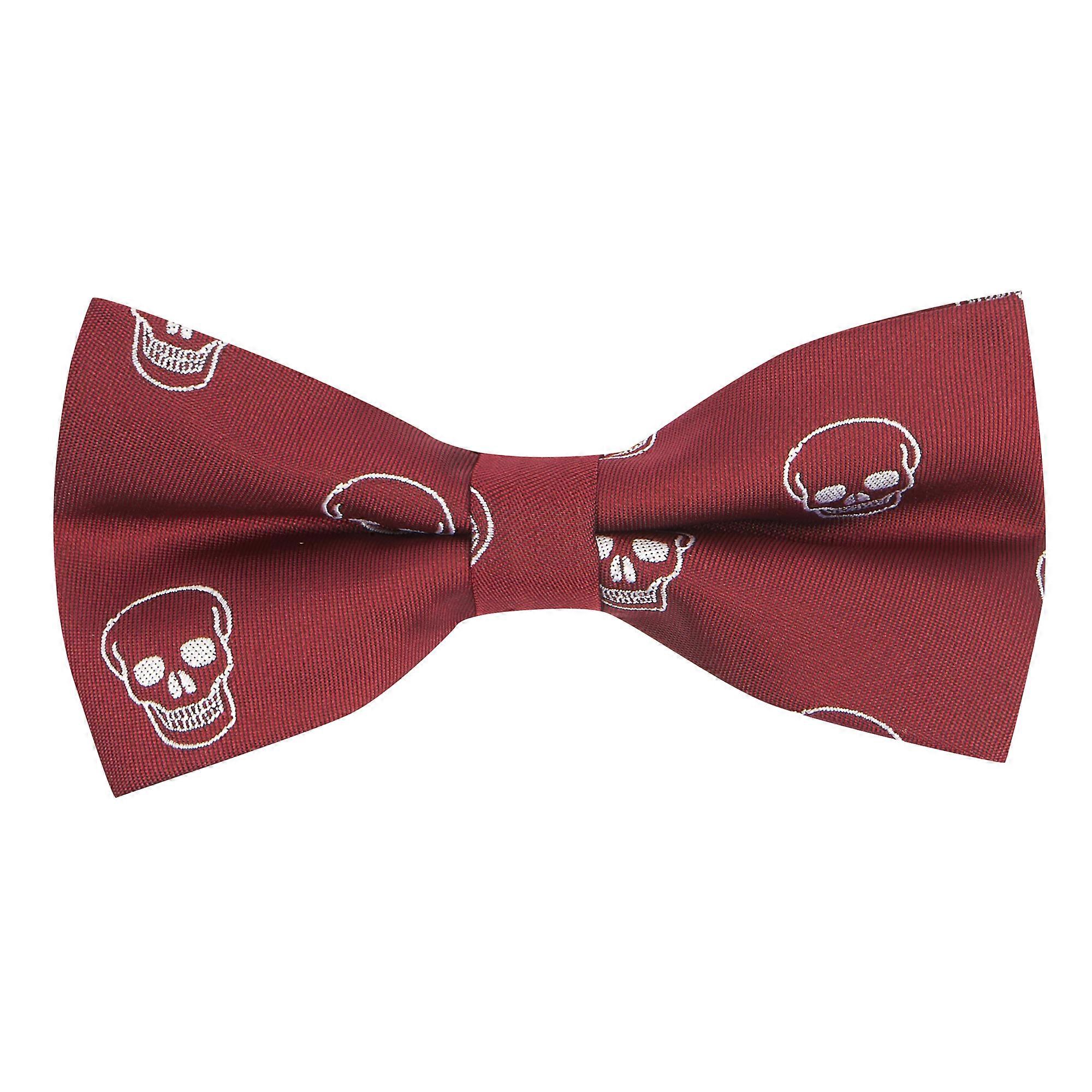 Burgundy Red Skull Embroidered Bow Tie
