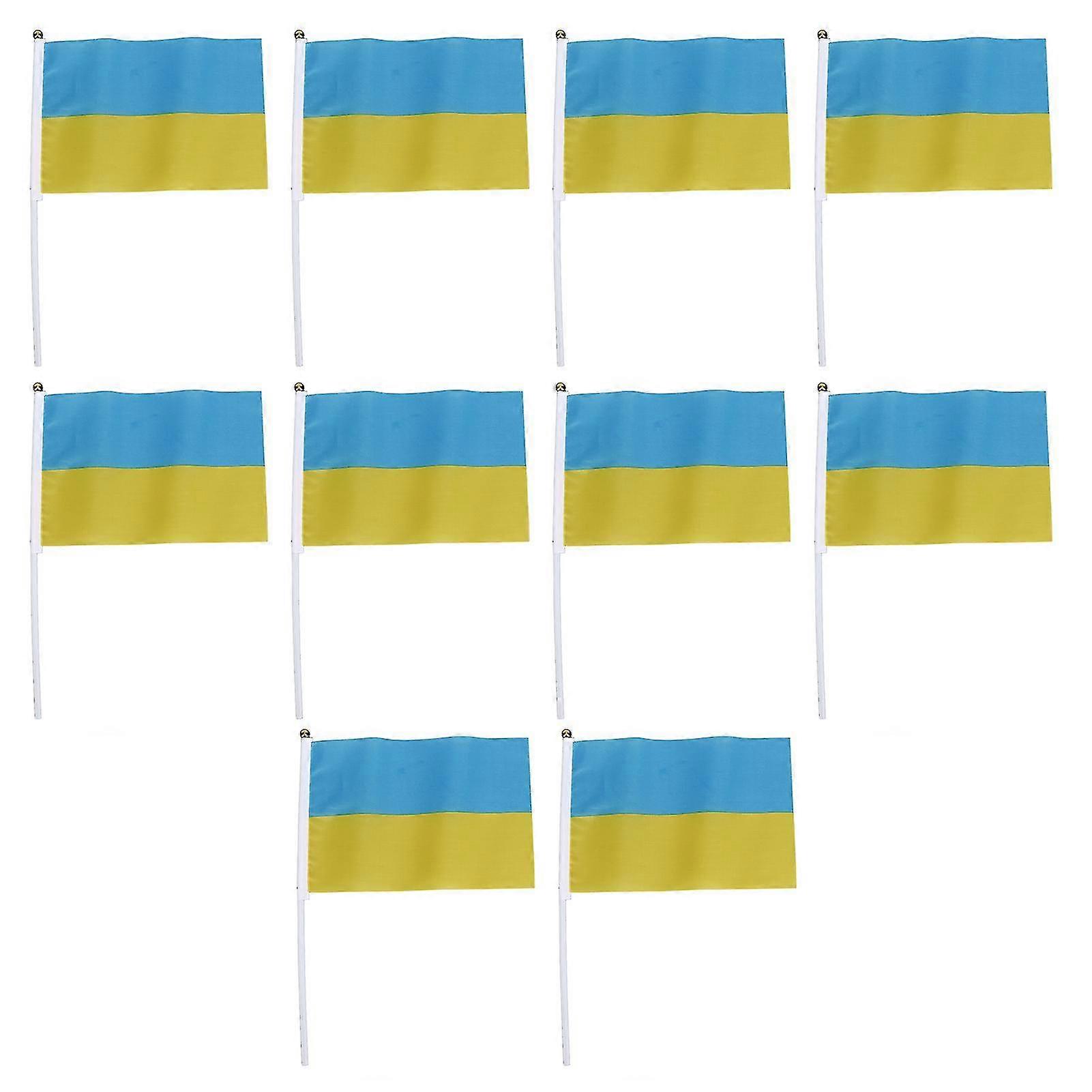 Ukraine Handheld Flags Set - 10 Mini Polyester Ukrainian Waving Flags for Sporting Events and Festive Decoration