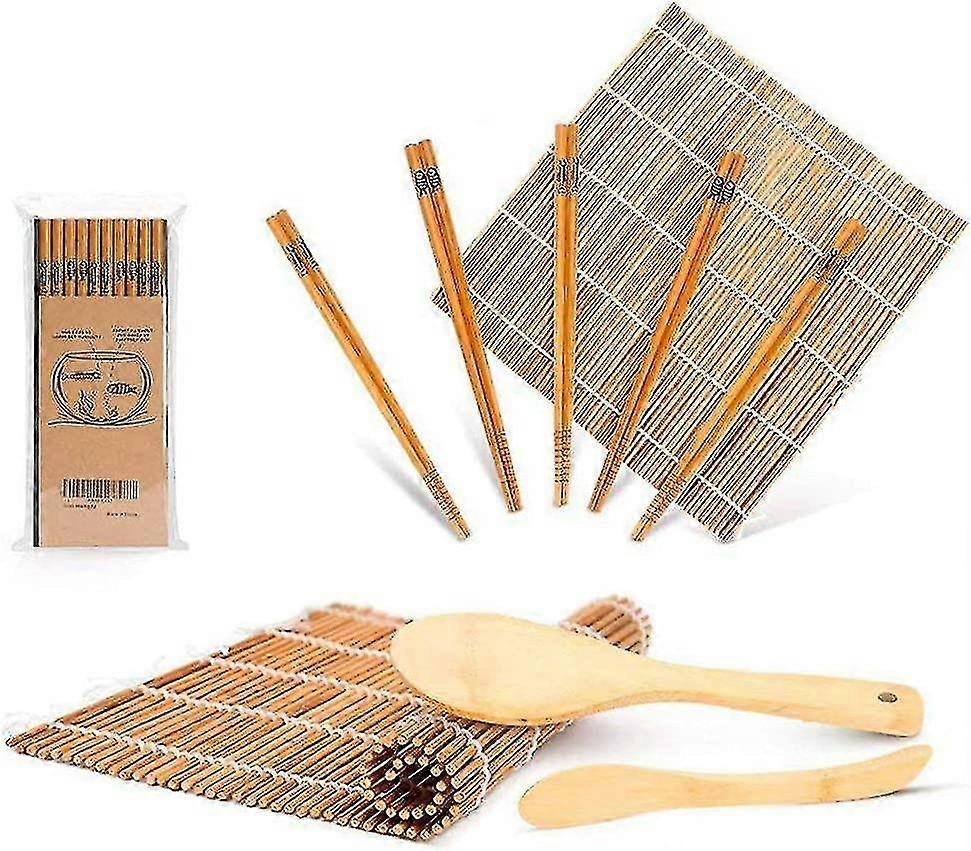 va-Sushi Making Kit, Including 2 Sushi Rolling Mats, 5 Pairs Of Chopsticks, 1 Paddle, 1 Spreader, Beginner Sushi Kit